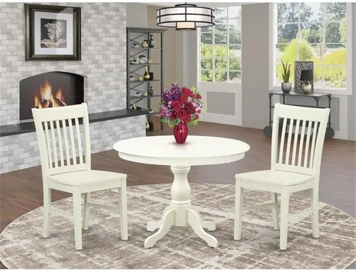 Miniatura 2 de East West Furniture HBNF3-LWH-W - Juego de muebles de comedor de 3 piezas que contiene una mesa de cocina redonda con pedestal y 2 sillas