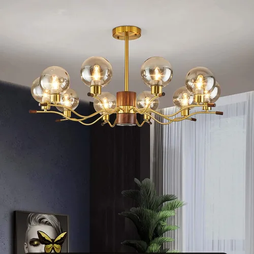 Miniatura 3 de Genérico Araña moderna, Candelabros industriales de cristal de madera con tirada en V, lámpara de casa de campo, semi empotrada, metal contemporáneo