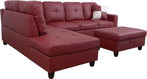 Miniatura 4 de Moderno sofá seccional de cuero en forma de L (rojo, hacia la izquierda)