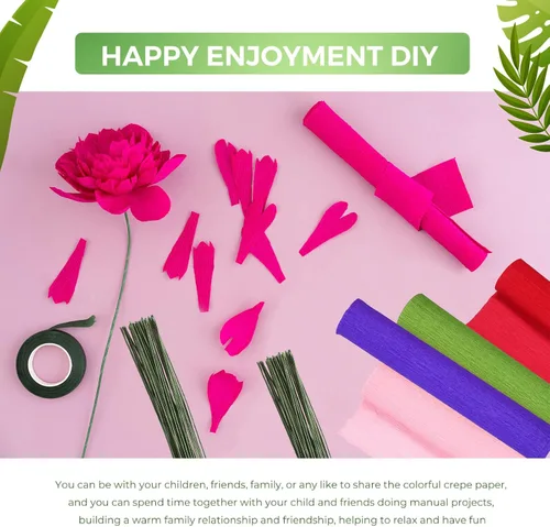 Miniatura 5 de 24 rollos de papel crepé de 15 colores de 8 pies, serpentina de papel crepé de 10 pulgadas con 50 piezas de alambre de hierro floral verde, 1 rollo