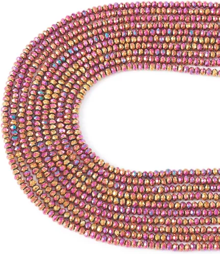 Miniatura 8 de FASHEWELRY 10 hebras de cuentas de vidrio chapadas en arco iris de 0.118 pulgadas (0.118 in), cuentas espaciadoras de cristal de Rondelle, cuentas