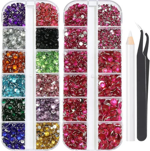 Miniatura 39 de 3520 diamantes de imitación de uñas color dorado champán para uñas, multiformas con parte trasera plana, diamantes de imitación redondos