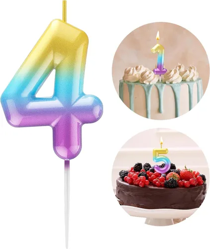 Miniatura 24 de Velas número 2 arcoíris con número 3D de feliz cumpleaños para decoración de fiesta de pastel de cumpleaños, suministros de celebración