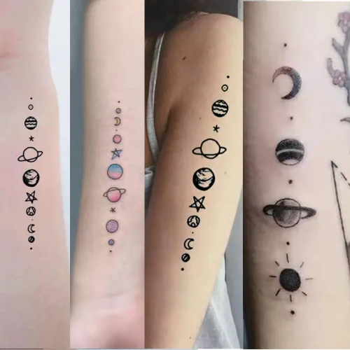 Miniatura 7 de Tatuaje temporal de cielo estrellado de fantasía, tatuajes temporales coloridos e impermeables, tatuajes falsos que se ven reales y duran mucho Azul