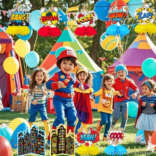 Miniatura 5 de 10 Piezas de Decoración de Fiesta de Héroe, Centros de Mesa de Panal de Héroe 3D Decoraciones de Mesa Verticales, Suministros de Fiesta Temática