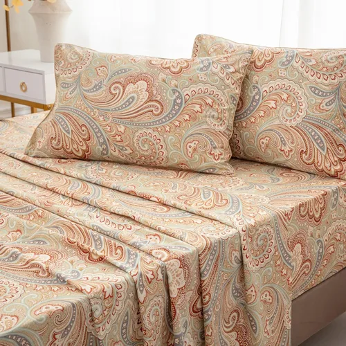Miniatura 11 de Brandream Juego de sábanas tamaño King con estampado floral lujoso estilo bohemio con medallón azul y estampado de cachemira, colección de ropa
