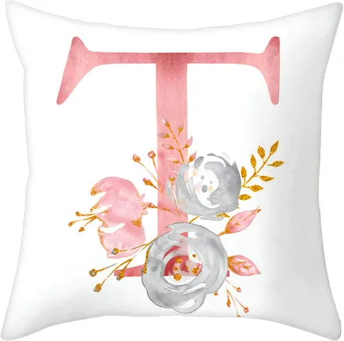 Miniatura 9 de Fundas de Almohada Decorativas del Alfabeto, Fundas de Cojín con Letras ABC y Flores, Fundas de Cojín Cuadradas de 18 x 18 Pulgadas, Protectores
