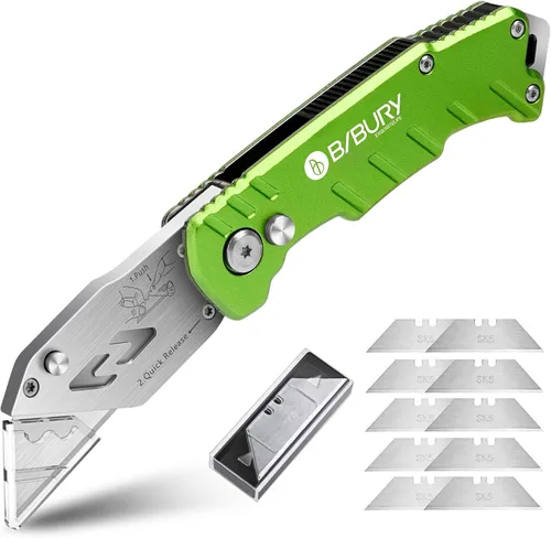 Miniatura 9 de BIBURY Cuchillo utilitario, cortador de caja plegable resistente, cuchillo cortador de alfombra de bolsillo con 10 cuchillas adicionales de acero