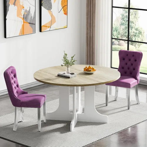 Miniatura 28 de Juego de mesa de comedor de mármol sintético blanco para 6 personas, juego de mesa de comedor extensible de 7 piezas de 63 a 78.74 pulgadas con 6
