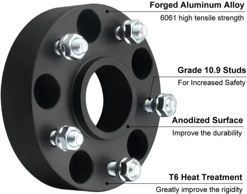 Miniatura 5 de 4 unidades de espaciadores de rueda bujecéntricos negros 5x4.5 5x114.3 de 2 pulgadas con 12x1.25 pernos 66.1 de diámetro de buje compatibles