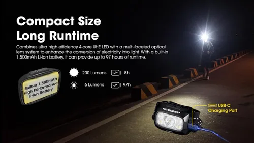 Miniatura 7 de Nitecore NU30 Linterna frontal LED recargable de 500 lúmenes con haces blancos y rojos