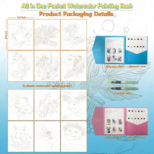Miniatura 2 de Juego de papel para colorear de acuarela, todo en un bolsillo, libro de pintura de acuarela, artes y manualidades creativas para adultos Serie Animal