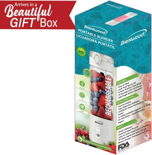 Miniatura 8 de Brentwood Licuadora portátil de vidrio cargable por USB de 50 vatios y 17 onzas (blanco)