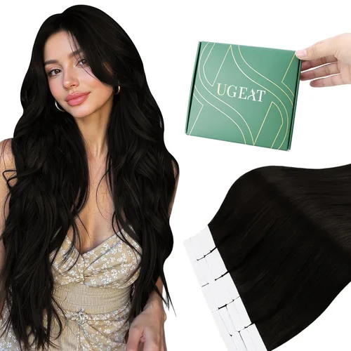 Miniatura 22 de Ugeat - Extensiones de cabello humano con cinta adhesiva, color marrón, extensiones de cabello humano, color marrón oscuro a rubio caramelo, Cinta