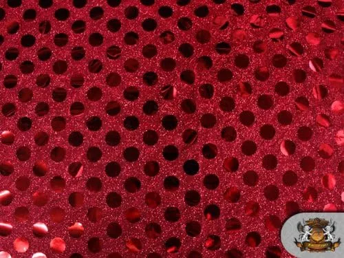Tela roja con lentejuelas grandes y lunares, 44 pulgadas de ancho, vendido por yarda