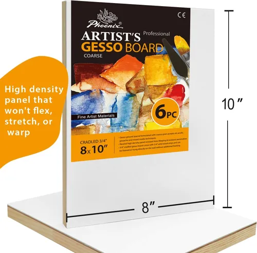 Miniatura 5 de PHOENIX Tableros de gesso para pintar, 8 x 10 pulgadas, 6 unidades, paneles de madera acunados de superficie gruesa de 3/4 pulgadas para pinturas al