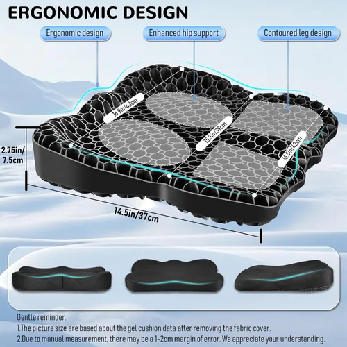 Miniatura 2 de Cojín de Asiento de Gel Refrescante, Diseño de Panal Grueso y Transpirable que Absorbe los Puntos de Presión, Cojín de Gel con Funda Antideslizante