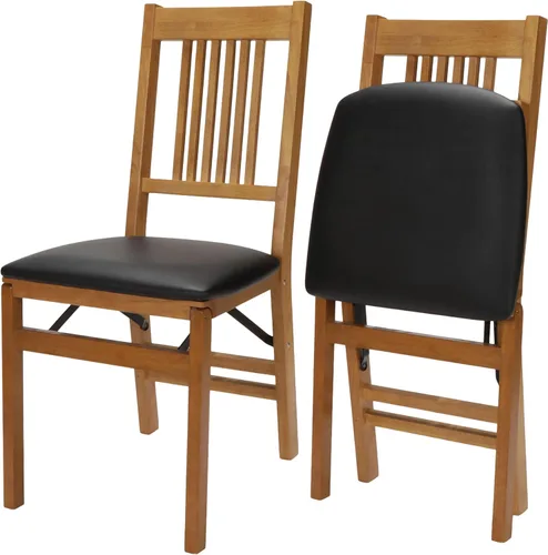 Miniatura 8 de MECO Stakmore True Mission - Sillas Plegables de Madera con Asientos Acolchados, Juego de 2 - Sin Montaje, Sillas de Comedor Plegables, Mecanismo
