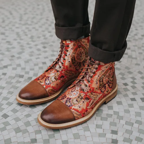 Miniatura 7 de TAFT Jack Boot - Botas de vestir hechas a mano de cuero y lana para hombre, paisley marrón topo