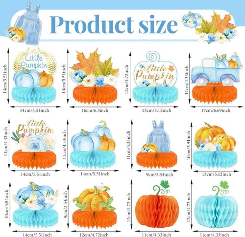 Miniatura 2 de 12 piezas de decoración de calabaza pequeña para baby shower, centros de mesa de calabaza de otoño, nido de abeja, A Little Pumpkin is On The Way