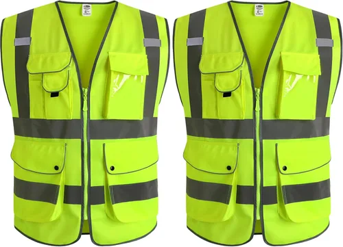 Miniatura 51 de JKSafety Chaleco de seguridad frontal con cremallera de alta visibilidad de 9 bolsillos de color dual MESH Lite Tira reflectante con ribete