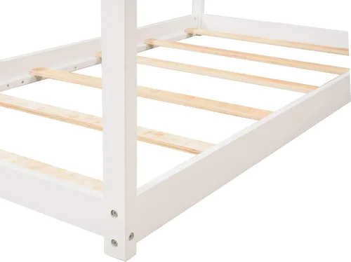 Miniatura 7 de SOFTSEA Cama de piso individual para niños, cama individual con techo (gris, Twin-House)