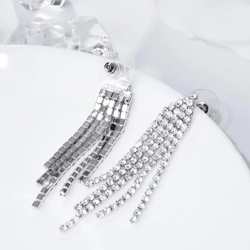 Miniatura 5 de SELOVO - Aretes colgantes de fleco de candelabro con cristales austriacos transparentes