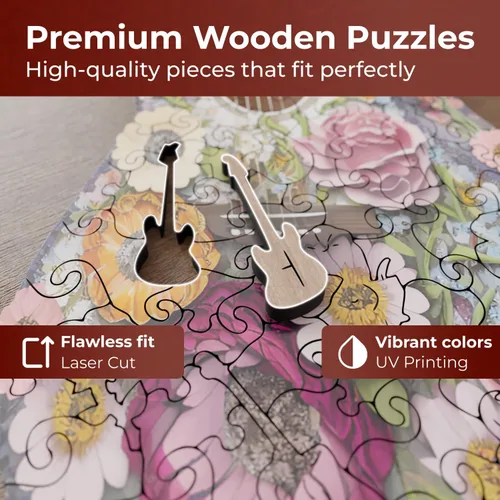 Miniatura 4 de Crafthub Rompecabezas de madera de instrumentos musicales para adultos, guitarra única A3 con 121 piezas de madera, rompecabezas con formas