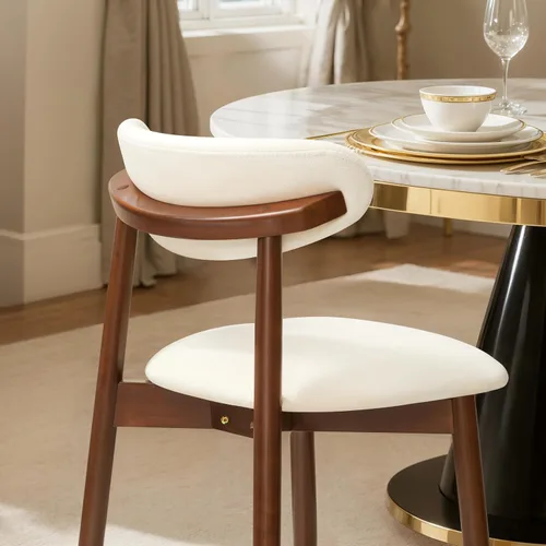 Miniatura 8 de CHUN YI Juego de 2 sillas de comedor tapizadas de madera maciza, sillas auxiliares de cocina de tela moderna de mediados de siglo con respaldo Beige