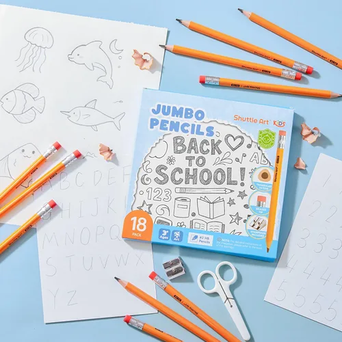 Miniatura 5 de Shuttle Art Lápices jumbo – Paquete de 18 lápices triangulares preafilados #2 HB con borradores y sacapuntas superiores, para niños de 4 a 8 años