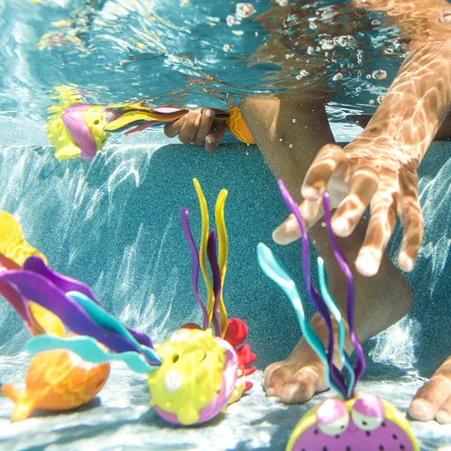 Miniatura 6 de B toys by Battat - Juguetes para piscina de animales marinos; incluye 1 red con forma de tiburón y 4 juguetes de agua para niños mayores de 3 años