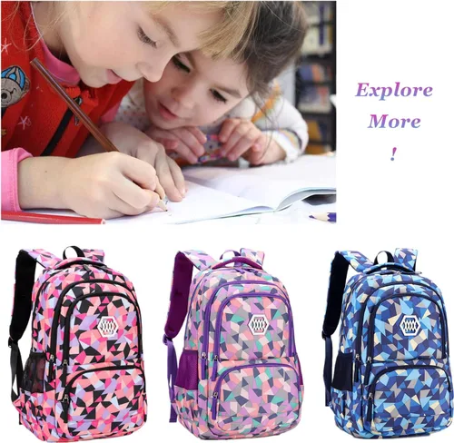 Miniatura 7 de Bansusu - Mochila para estudiantes, diseño geométrico, escuela primaria, para niñas