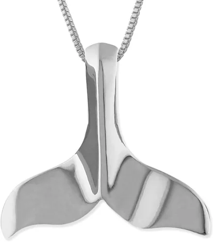Collar con colgante de cola de ballena lisa de plata esterlina con cadena