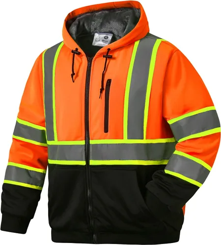 Miniatura 11 de SKSAFETY Hi Vis - Sudaderas con capucha de seguridad para el trabajo para hombre, chaqueta con capucha reflectante de alta visibilidad de clase 3