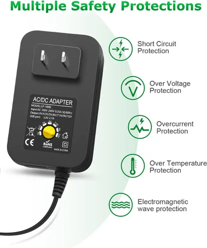 Miniatura 4 de Adaptador de corriente universal de CA a CC de 30 W, fuente de alimentación ajustable, 3 V, 4,5 V, 6 V, 9 V, 12 V, 2 A, 1 A, adaptador de corriente