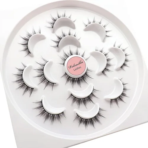 Miniatura 31 de Veleasha Pestañas postizas de manga puntiagudas, 100% hechas a mano, aspecto natural, pestañas postizas ligeras con banda transparente suave