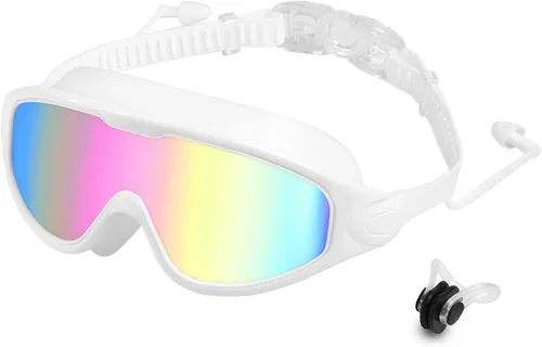 Miniatura 10 de Gafas de natación para adultos, gafas de natación antivaho y UV con clip de nariz y tapones para los oídos, sin fugas