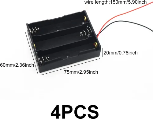 Miniatura 2 de Caja de batería negra 18650, 4 soportes de batería 18650, 3 × 18650 caja de almacenamiento de batería con cables negros y rojos, para proyectos