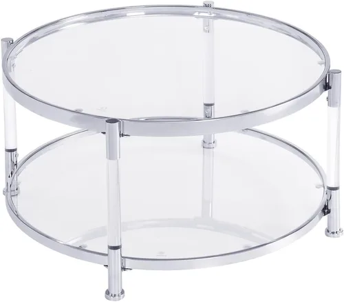 Miniatura 3 de LKTART Mesa de centro de cristal templado transparente Chrome Silver Mesa de vidrio templado para sala de estar, dormitorio, oficina