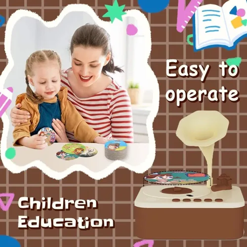 Miniatura 4 de Retysaz Fonógrafo para niños con 96 tarjetas, reproductor de música de cuentos para niños de 3 a 12 años, juguete sensorial musical para niños