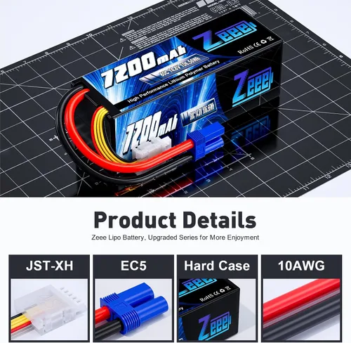 Miniatura 3 de Zeee 4S Lipo - Batería 7200mAh 14.8V 80C con conector EC5, carcasa rígida, batería RC para modelos RC Car Truck Tank Buggy Truggy RC Racing