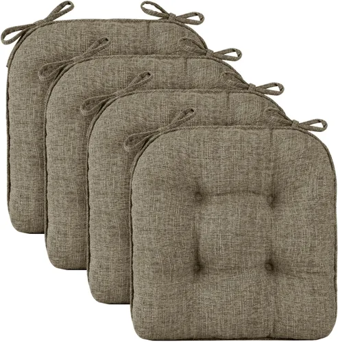 Miniatura 3 de Almohadillas de silla Wellsin para sillas de comedor, cojines de silla de cocina antideslizantes con lazos, juego de 4 almohadillas de silla de Caqui