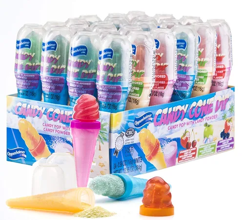 Paquete de 24 recipientes para dulces en forma de cono de helado, Candy Pop con conos de polvo saborizados en varios colores (Kosher, peso neto,