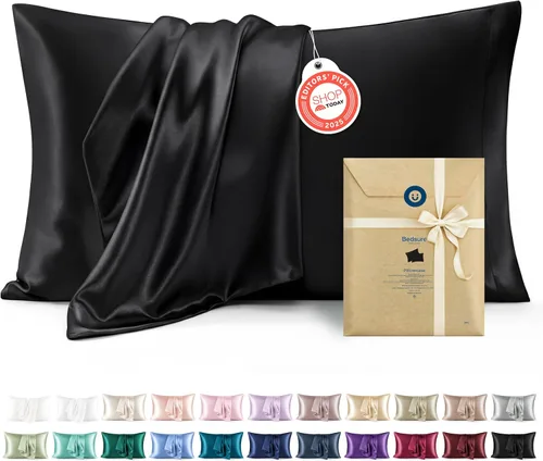 Miniatura 16 de Bedsure Paquete de 2 fundas de almohada de satén similares a las fundas de almohada de seda tamaño estándar, funda de almohada para mujeres que 01