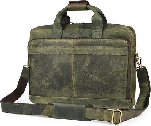 Miniatura 11 de LEATHER VILLAGE 16" Bolsa de Mensajero para Laptop de Cuero para Hombres - Bolso de Hombro de Cuero para Viaje y Oficina - Negro
