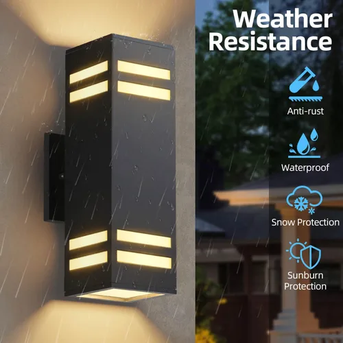 Miniatura 4 de Iluminación Exterior de Anochecer a Amanecer Paquete de 2, Luces de Pared Exteriores Modernas Negras Accesorios de Iluminación Exterior Montaje