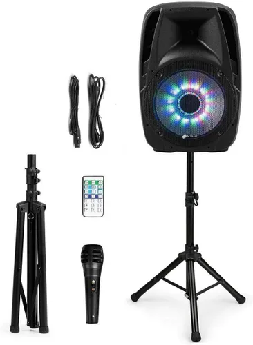 Miniatura 9 de Sonart - Altavoces alimentados de 15 pulgadas, 1500 W, sistema de altavoces PA portátiles de rango completo de 2 vías con soportes/luz
