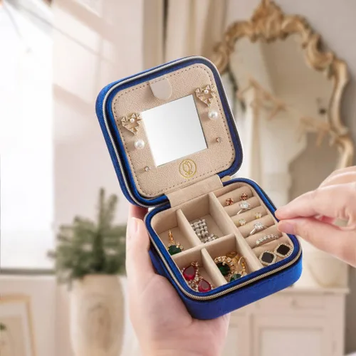 Miniatura 2 de ZPROW Joyero de viaje de terciopelo de felpa, organizador de joyas de viaje, estuche de viaje para joyas, joyero de viaje, pequeño joyero