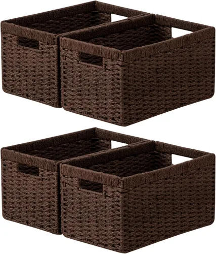 Miniatura 8 de joybest Cestas de mimbre negro para estantes, 13.4 pulgadas de largo x 8.3 pulgadas de ancho x 7.1 pulgadas de alto, cestas de almacenamiento