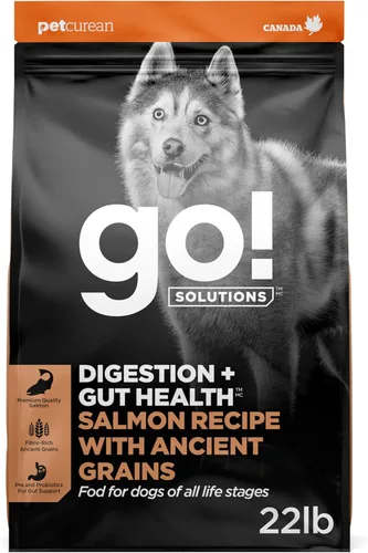 Go! Solutions Digestion + Gut Health - Alimento seco de salmón para perros, croquetas premium sin pollo para bienestar gastrointestinal y digestivo,